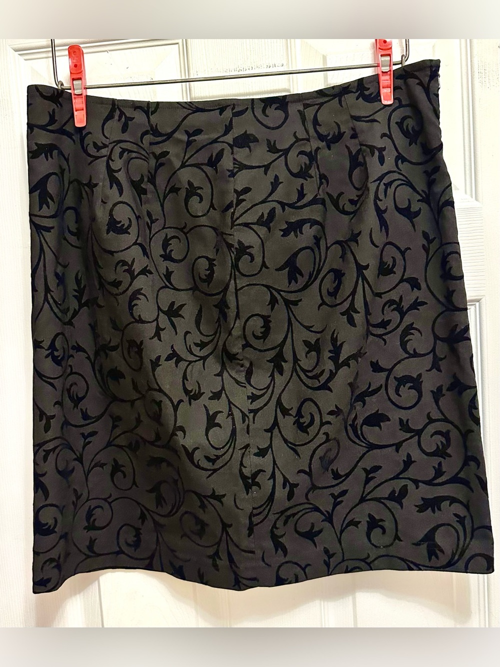 Black Scroll-Print A-Line Skirt